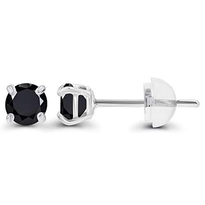 Solid 14K Gold 3mm Round Prong Set Hypoallergenic Genuine Petite Birthstone Stud Earrings - color: Onyx