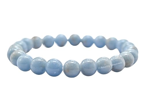 Amazing Gemstone Angelite Crystal Bracelet for Women Men's Gifts - Protection Healing Crystal Bracelet - 8mm Gemstone Beaded Stretchable Bracelet Pulseras Para Hombres Mujer Stocking Stuffers Mothers Day Gift - color: Angelite