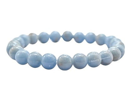 Amazing Gemstone Angelite Crystal Bracelet for Women Men's Gifts - Protection Healing Crystal Bracelet - 8mm Gemstone Beaded Stretchable Bracelet Pulseras Para Hombres Mujer Stocking Stuffers Mothers Day Gift - color: Angelite