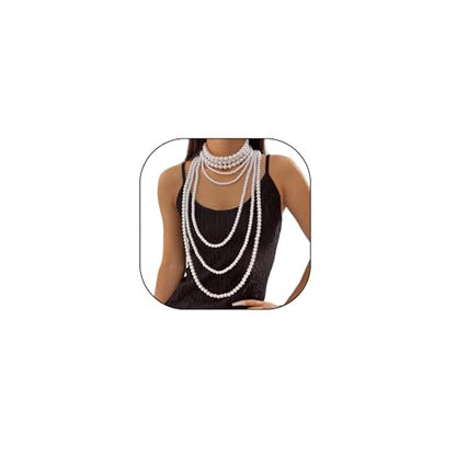 Long Pearl Beaded Necklace Layered Big Small Beads Pearl Necklaces Multi Strand Pearls Necklaces for Women Trendy Jewelry Gift - color: E