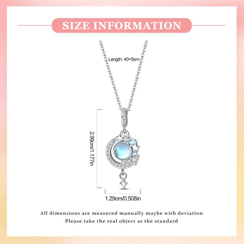 925 Sterling Silver Dainty Necklaces for Women Pendant Jewelry Gift for Her | Hypoallergenic Ocean Animal Love Cherry Blossom Jewelry, Ideal Valentine Birthday Christmas Graduation Gift for Wife Mom - color: Moonstone Starry Wish