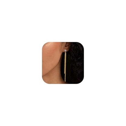 Robaice Long Gold Dangle Earrings for Women, 14K Plated Tassel Earring | Gold Chain Dangling Earrings, Trendy Drop Prom Earring, Lightweight Statement Party Jewelry, Gift for Women - style: D-CZ dangle drop tassel