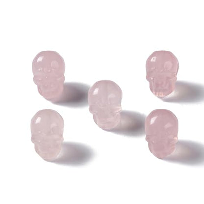 Elecrelive 5Pcs Gemstone Carved Skull Beads Rose Quartz Stone Skeleton Head Beads Pink Crystals for Halloween Necklace Bracelets Earrings Jewelry Making - color: Pink