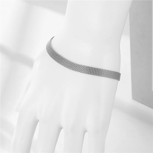 kelistom 925 Sterling Silver Bracelets for Women Teens, Love Heart Charm Chain Bracelet Bangle Fashion Jewelry Gifts - color: knit mesh-white