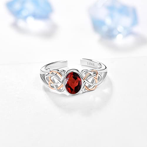 PRAYMOS 925 Sterling Silver Ring Birthstone Ring Turquoise Moss White Opal Ring for Women Celtic Knot Open Adjustable Thrumb Ring - color: Red Ruby