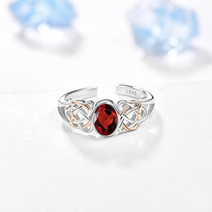 PRAYMOS 925 Sterling Silver Ring Birthstone Ring Turquoise Moss White Opal Ring for Women Celtic Knot Open Adjustable Thrumb Ring - color: Red Ruby