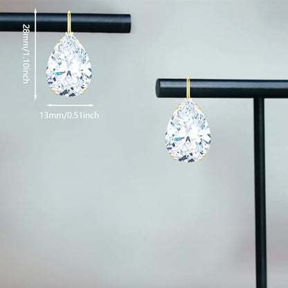 14K Gold Teardrop Crystal Leverback Earrings Sparkly Rhinestone Water Droplet Dangle Drop Earrings For Women - color: White