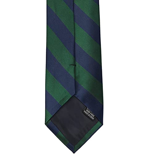 tiemart Men's Striped Tie Standard Length - color: Hunter Green and Navy Blue