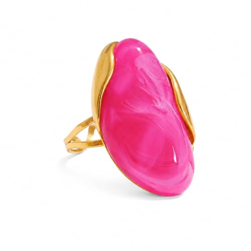 Mchic Colorful Chunky Statement Ring for Women: Boho Large Oval Acrylic Finger Ring Stainless Steel Adjustable Beach Summer Y2K Handmade Jewelry Gift for Women - color: Rose Red