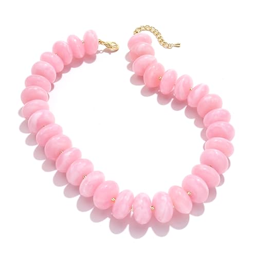 Elegance 11 designs Colorful Chunky Beaded Necklace for Women,Thick Acrylic Disc Bead Choker Statement Necklace Cute Trendy Necklaces Jewelry Gifts for Women - color: Pink