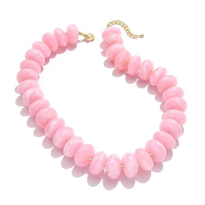 Elegance 11 designs Colorful Chunky Beaded Necklace for Women,Thick Acrylic Disc Bead Choker Statement Necklace Cute Trendy Necklaces Jewelry Gifts for Women - color: Pink