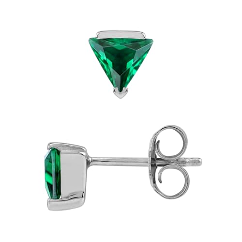 Silvershake Petite 5MM Triangle Shape Gemstone White Gold Plated or Yellow Gold Plated 925 Sterling Silver Minimalist Trendy Chic Geometric Stud Earrings Jewelry for Women - color: Created Nano Green Emerald
