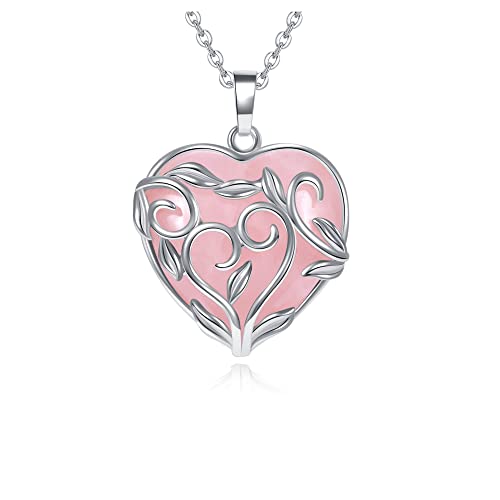 Jovivi Amethyst Rose Quartz Healing Crystal Necklace for Women Flower Leaf Wire Wrapped Crystal Heart Gemstone Pendant Necklace Natural Stone Reiki Quartz Jewelry Mothers Day Gifts - color: Rose Quartz Crystal