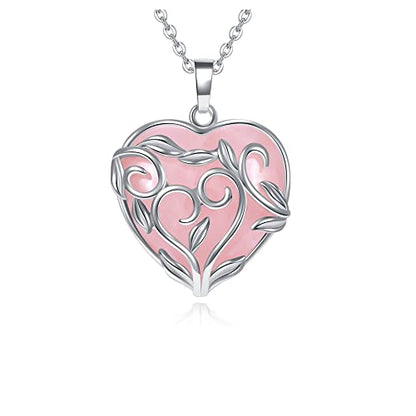 Jovivi Amethyst Rose Quartz Healing Crystal Necklace for Women Flower Leaf Wire Wrapped Crystal Heart Gemstone Pendant Necklace Natural Stone Reiki Quartz Jewelry Mothers Day Gifts - color: Rose Quartz Crystal