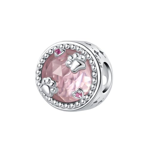925 Silver Charm for Bracelets Animal Pet Insect Series Women Jewelry Gift - color: Pink paw