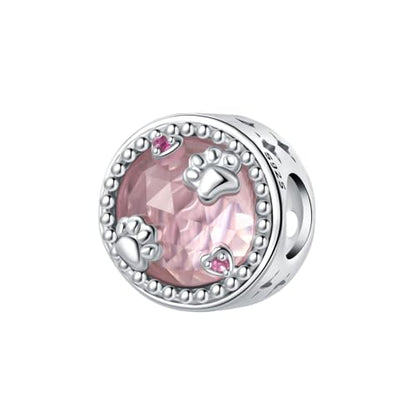 925 Silver Charm for Bracelets Animal Pet Insect Series Women Jewelry Gift - color: Pink paw