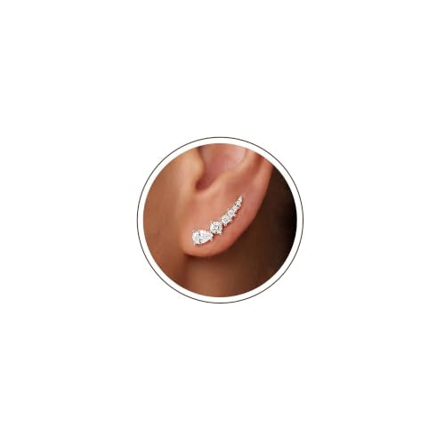 Ear Climber Earrings for Women, 14K Gold Plated/Silver Plated | Crawler Earrings Pierced with Cubic Zirconia, Hypoallergenic Cluster Stud Tragus Conch Daith Cartilage Jewelry Gift for Daily - color: Silver-4