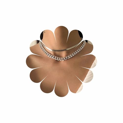 Gold Choker Necklace Dainty Cuban Link Necklace Simple Flat Snake Chain Necklace Layered Herringbone Necklace Hip Hop Jewelry for Women - style: Style-2