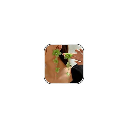 Flower Earrings for Women Long Fabric Flower Tassel Earrings Bohemian Handmade Floral Statement Earring Wedding Prom Jewelry Gifts - color: A7:green