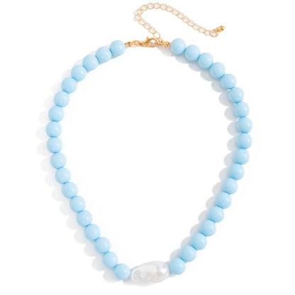 Colorful Faux Baroque Pearl Resin Beaded Choker Necklace Summer Tropical Jewelry for Women - color: Blue