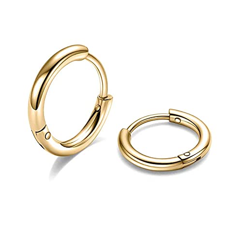 316L Surgical Stainless Steel Huggie Hoop Earrings 6mm 8mm 10mm 11mm 12mm 14mm Hypoallergenic Earrings Hoop Cartilage Helix Lobes Hinged Sleeper Earrings For Men Women - style: B09:8mm Gold (THK 1.5mm)