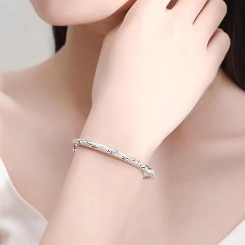 Bangle Bracelet for Women, 925 Sterling Silver Cuff Bracelet Women's Fashion Simple Adjustable Elegant Jewelry for Mom Valentine Wife Mother Day Gift