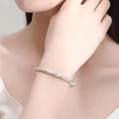 Bangle Bracelet for Women, 925 Sterling Silver Cuff Bracelet Women's Fashion Simple Adjustable Elegant Jewelry for Mom Valentine Wife Mother Day Gift