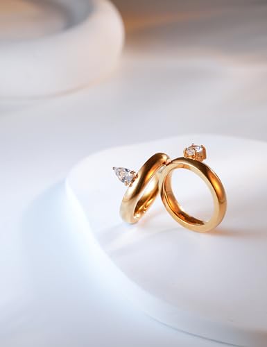 Gold Plated Stackable Rings Zircon Minimalist Design Statement Jewelry for Women