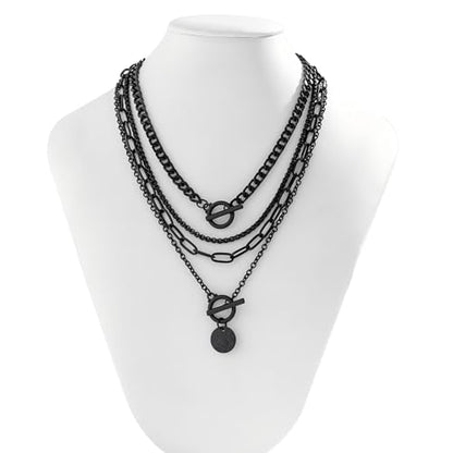 4 Pcs Black Necklace,Star Necklace Layered Necklaces for Women Goth Emo Jewelry Gothic Necklaces for Women - color: black coin