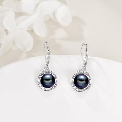 FreshWater Pearl Dangle Earrings 925 Sterling Silver Lapis lazuli Turquoise Larimar Opal Black Pearl Leverback Earrings for Women Birthday Hypoallergenic - style: black pearl earrings