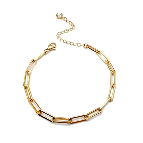 Dainty Bracelets for Women Paperclip Chain Bangles Handmade Tiny Cute Oval and Round Beaded Bracelet 316L Stainless Steel Jewelry Gift for Best Friend - style: Oval Chain Gold