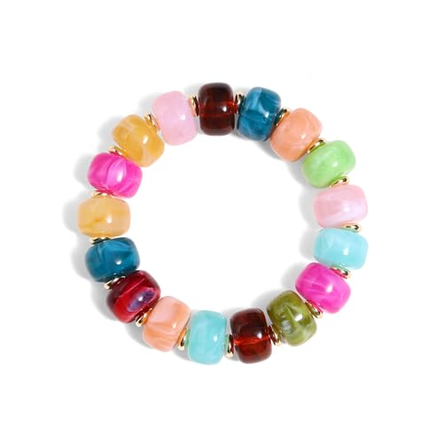 Colorful Beaded Bracelets Boho Jewelry for Women Multicolor Resin Chunky Bracelet Summer Vacation Outfits Beach Gifts - color: Colorful