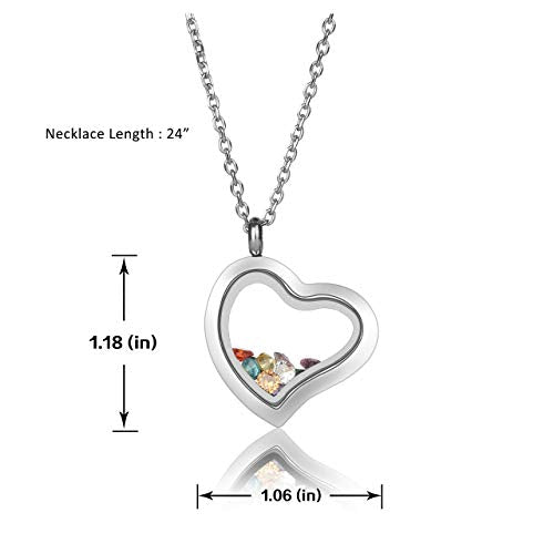 Jovivi Teardrop/Heart Floating Charm Memory Locket Necklace - 316 Surgical Stainless Steel Buckle Closure - color: Twist Heart