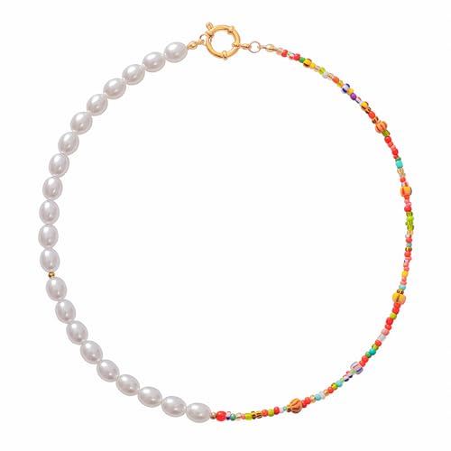 Wellike Colorful Beaded Necklaces For Women Pearl Choker Necklace 18k Gold Plated Dainty Handmade Summer Trendy Jewelry - color: KKWX746