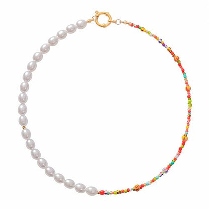 Wellike Colorful Beaded Necklaces For Women Pearl Choker Necklace 18k Gold Plated Dainty Handmade Summer Trendy Jewelry - color: KKWX746