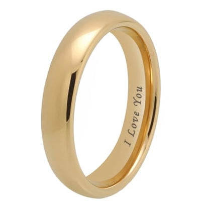 TUTISS 4mm 6mm 8mm 10mm Silver/Gold/White Tungsten Rings for Men Women Couple Fashion Jewelry Anniversary Engagement Wedding Bands Domed Polished I Love You Engraved Comfort Fit - color: 4mm Gold Tungsten I Love You