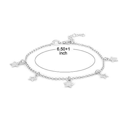 Vanbelle Sterling Silver Jewelry - Rhodium Plated 925 Stamp - Open and Close Hanging Star Charm Bracelet - Beautifully Handcrafted Bracelet for Women - 6.50" + 1" Extender