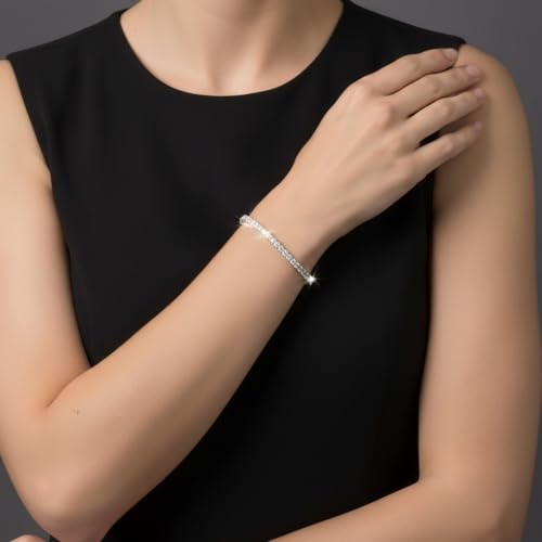 MDFUN 18K White Gold Plated 2.5mm Cubic Zirconia Classic Tennis Bracelet for Women and and Men, Size 6-8 Inch - size: 7.0IN