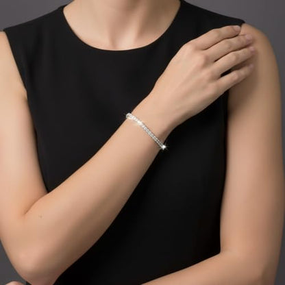 MDFUN 18K White Gold Plated 2.5mm Cubic Zirconia Classic Tennis Bracelet for Women and and Men, Size 6-8 Inch - size: 7.5IN