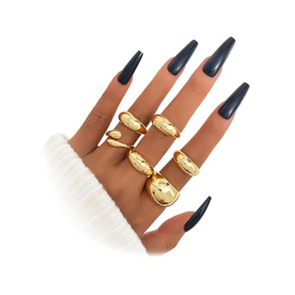 Chunky Rings for Women Non Tarnish 14k Stackable Dome Statement Rings Sets Vintage Dainty Knuckle Open Midi Finger Rings Jewelry Pack Gifts - style: 6PCS