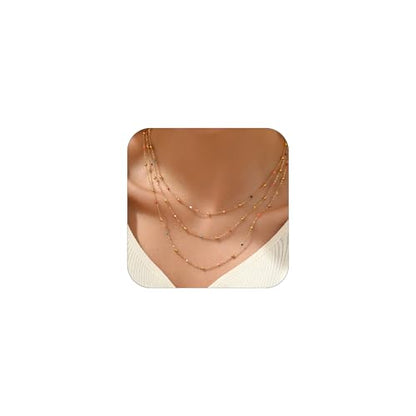 18K Gold Plated Layered Herringbone Necklaces for Women Dainty Layering Beaded Snake Chain Choker Moon Coin Pendant Necklace Trendy Stainless Steel Jewelry - color: Trible Multicolor Bead-Gold
