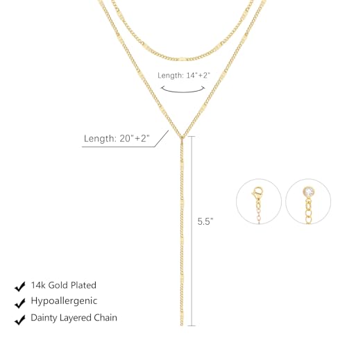 LULII Lariat Gold Necklace for Women Trendy Dainty 14k Gold Plated/Silver Layered Chain Drop Necklaces Y-Shaped Necklace Jewelry for Women Gifts - color: Y Layered necklace-Gold