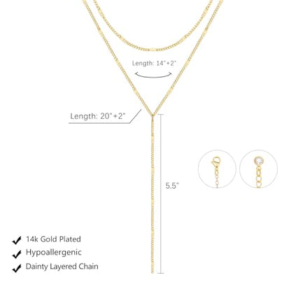 LULII Lariat Gold Necklace for Women Trendy Dainty 14k Gold Plated/Silver Layered Chain Drop Necklaces Y-Shaped Necklace Jewelry for Women Gifts - color: Y Layered necklace-Gold
