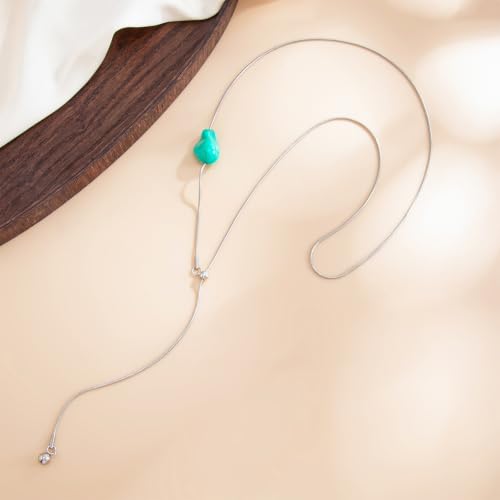 Minimalism Long Chain Y-necklace for Women Fashion Irregular Pendant Adjustable Statement Collarbone Necklace Simple Sweater Chain Holiday Jewelry Gifts - color: Green