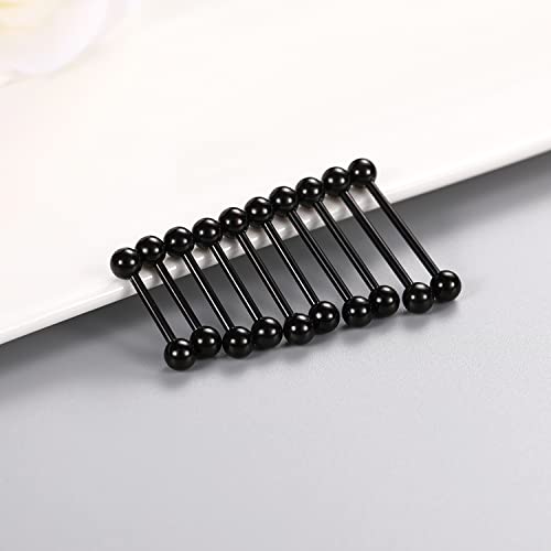 GAGABODY 5 Pairs Nipple & Tongue Rings - 14G Surgical Steel Screw Barbell - Straight, 12mm-20mm - color: Black