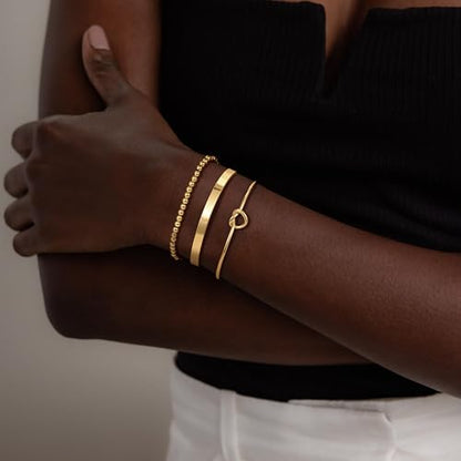 14K Gold Plated Stackable Bangle Bracelets for Women | Dainty Cuff Bracelets, Stackable for Women, Waterproof Bracelet Stack, Gold Jewelry Gifts Trendy Adjustable Accessories - color: 3-layer-G-Gold