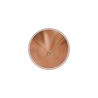 2026 Graduation Gifts Birthstone Necklace for Women Dainty Gold Necklace with 2 Birthstone Birthday Gift for Her Teen Girl Gift Trendy Stuff for Her Mom Daughter Girlfriend Friend Christmas Stocking Stuffers - color: 02-05 Feb & May, style: Leaf