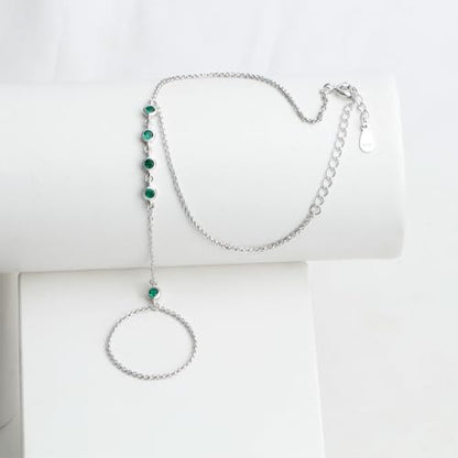 Kakikaki 925 Sterling Silver Finger Ring Bracelet Hand Chain for Women | Slave Bracelets 7" to 9" Adjustable - color: Silver, style: 5 Emerald