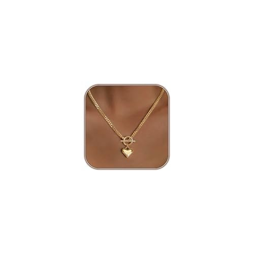 Airmb Heart Necklace for Women Gold/Silver Plated Trendy Heart Choker Lover Pendant Hypoallergenic Fashion Gold/Silver Necklace for Women Love Jewelry Gift for Women Girlfriend - color: Cuban-Chain-Gold
