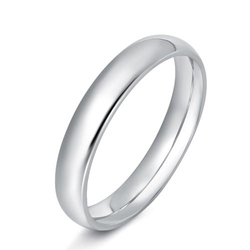 4mm 6mm Stainless Steel Rings Women Men High Polish Plain Dome Silver/Gold Wedding Band Comfort Fit - color: 4mm-Silver